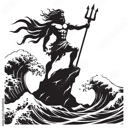 Tidal Poseidon silhouette, harnessing the power of the oceans - Poseidon illustration - Poseidon vector - Greek god silhouette

