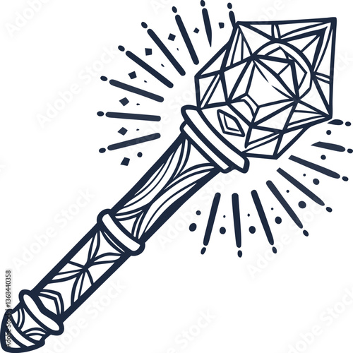 ornate scepter illustration with gemstone and intricate patterns