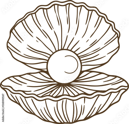 oyster shell with pearl illustration nautical treasure symbol, marine life, ocean gem concept