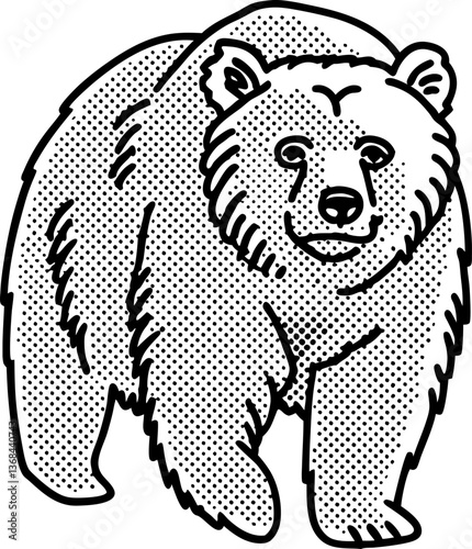 Illustration of a grizzly bear in black and white dotted art