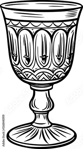 Intricate vintage chalice illustration with ornate patterns on a solid background