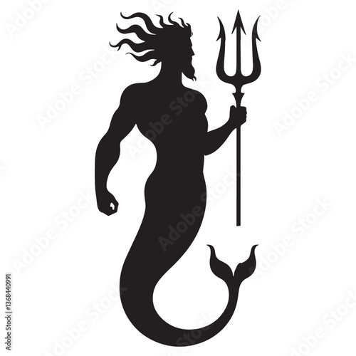 Timeless Poseidon silhouette, ruler of water and storms - Poseidon illustration - Poseidon vector - Greek god silhouette

