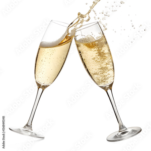 two glasses of champagne on transparent background