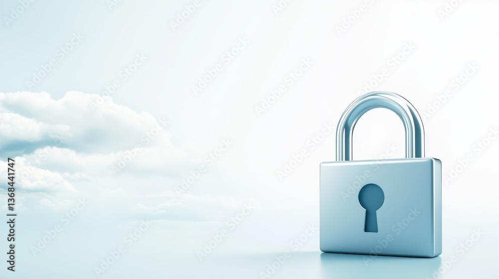 Fototapeta premium Silver padlock on white, detailed closeup depicting security and privacy closeup
