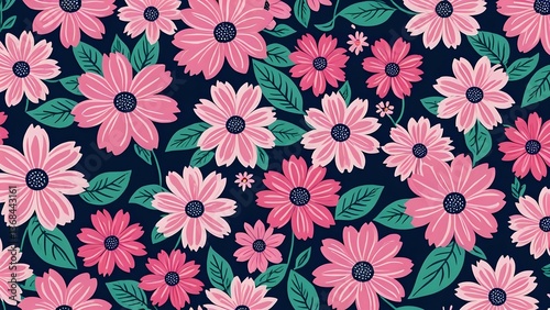 Wallpaper Mural Pink Flower Pattern Design Seamlessly Repeating on Dark Background for Decoration Torontodigital.ca
