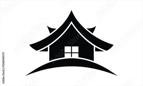Asian Pagoda Style House Silhouette