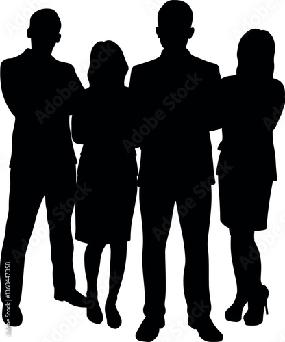 Silhouette of Male Executive Leader and His Team Represents Diversity and Solidarity