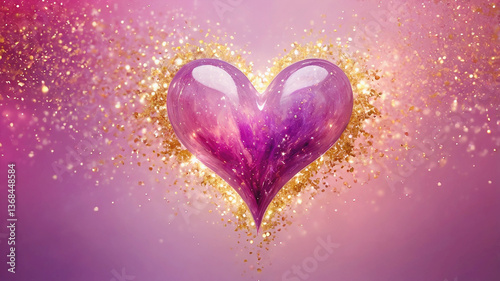 Vibrant heart shapes on gradient sparkling bokeh background love and romance concept