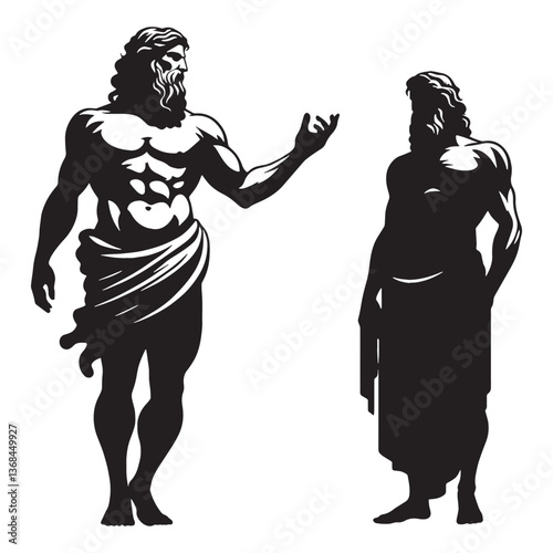 Omnipotent Zeus silhouette, the all-powerful Greek deity - Zeus illustration - Zeus vector - Greek god silhouette

