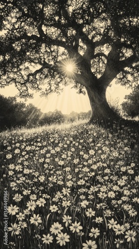 Sunlight Over a Meadows Edge, Sunshine filtering through trees