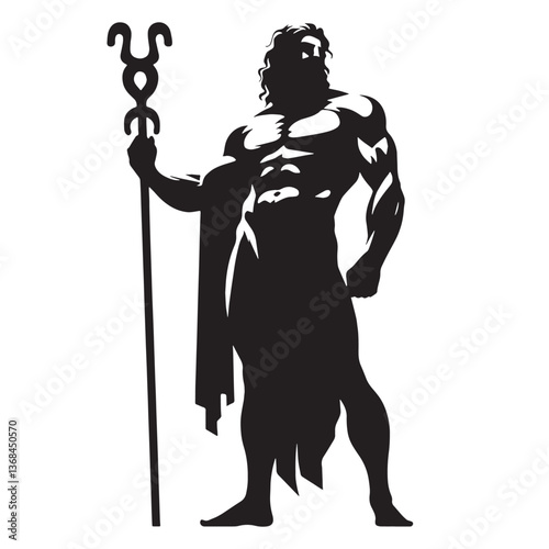 Thunderous Zeus silhouette, wielding the power of storms - Zeus illustration - Zeus vector - Greek god silhouette

