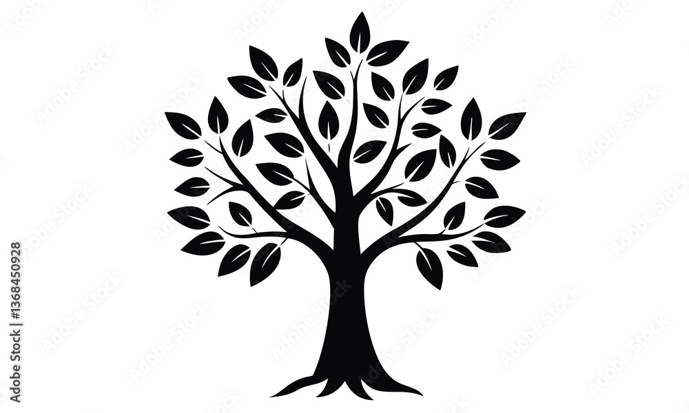 Silhouette of tree with leaves, drawing black tree vector illustration Silhouette of tree with leaves, drawing black tree vector illustration