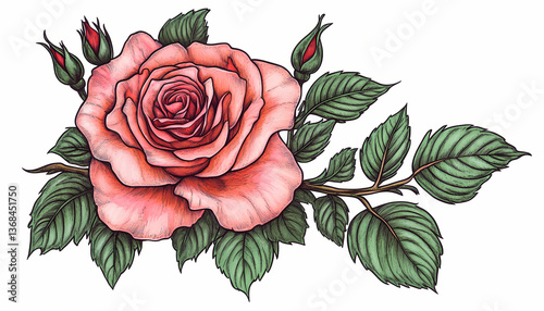 Pink Rose Illustration Floral Clipart