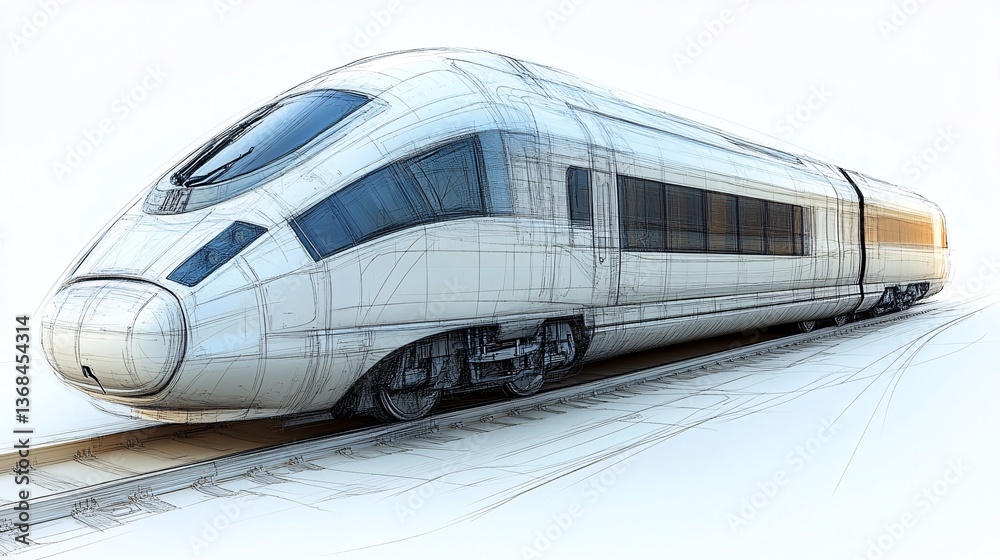 Fototapeta premium Dynamic Illustration of a Modern Train Design with Highlighted Features and Details