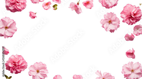 Pink Cherry Blossom Frame on Black Background, cut out transparent