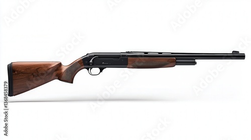Close-up of a classic hunting shotgun with wooden and black metal detailing.
