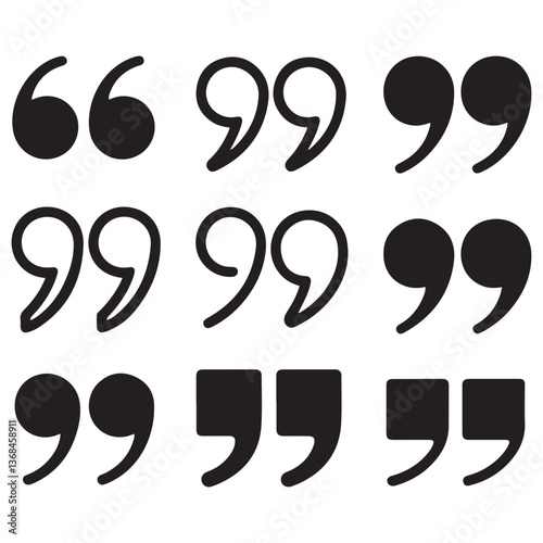 Set of quote mark. Quotes icon vector set. Quotemarks outline, speech marks, inverted commas or talking marks collection. Talk bubble speech icon.