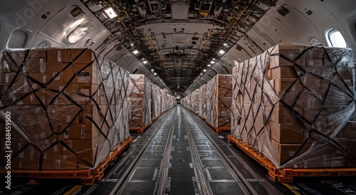Air cargo with packed boxes ready for transportation