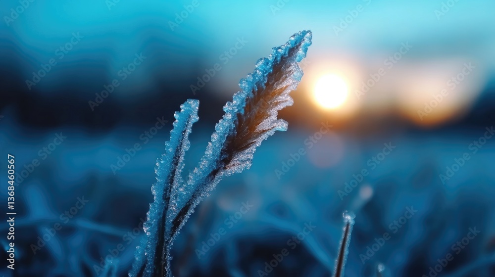 Naklejka premium Frozen Grass at Sunset