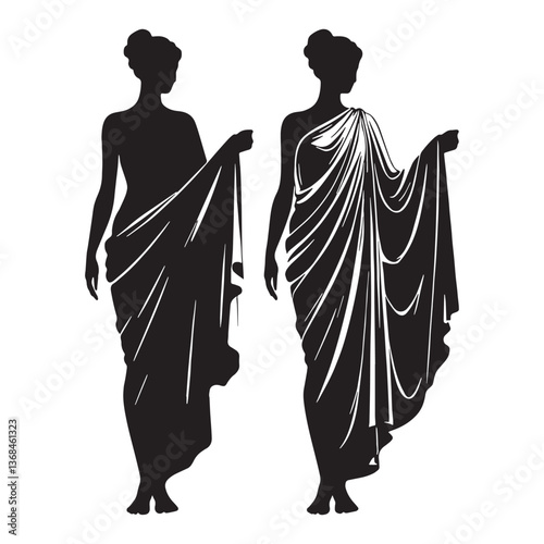 Iconic Greek Toga silhouette, a tribute to ancient fashion - Greek Toga illustration - Greek Toga vector - Ancient Greek silhouette - Greek dresses silhouette

