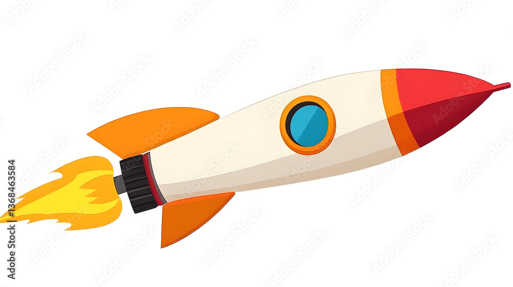Modern illustration of a rocket, a cartoon spaceship isolated on a white background, in a flat style