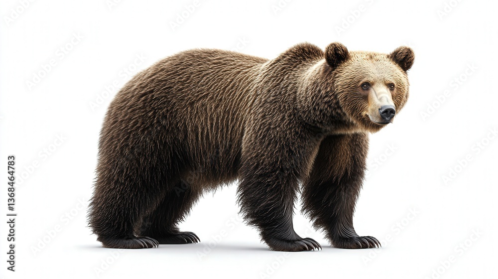 Fototapeta premium A majestic brown bear standing on all fours against a white backdrop.