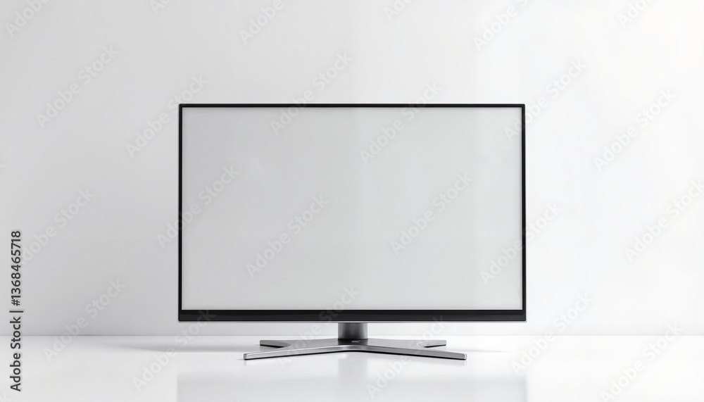 Fototapeta premium 3D TV Mockup Displaying Blank Screen on Minimalist Stand 