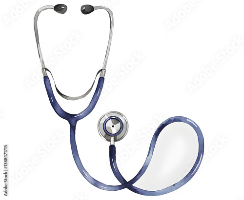 Watercolor stethoscope painting isolated on a white background, ideal for medical, healthcare, and artistic designs