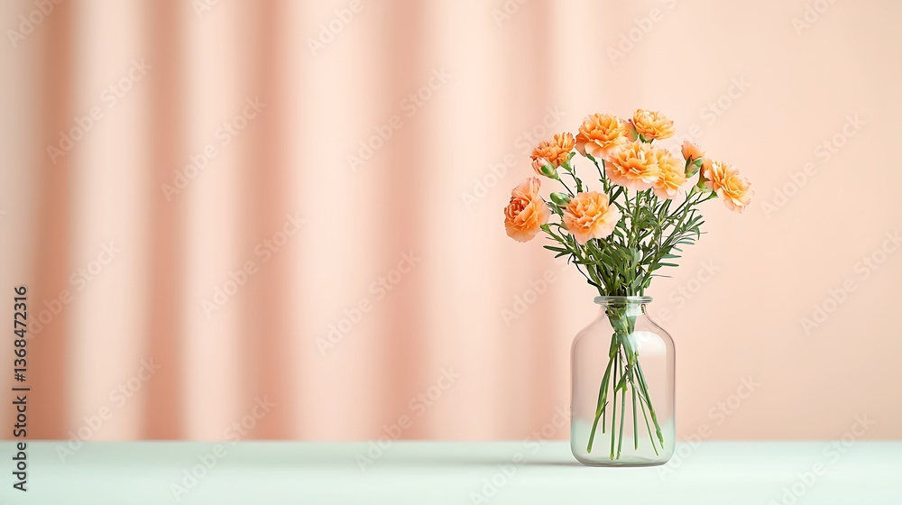 Fototapeta premium Peach flowers minimalist pastel background