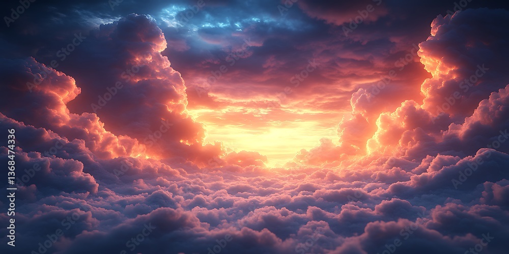Sunset above dramatic cloudscape. Sunset above dramatic cloudscape.