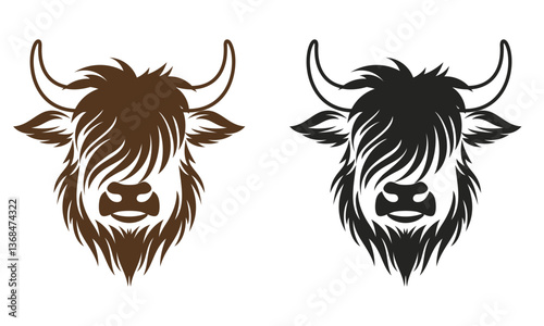 Head of highland cattle cow illustration hand drawn symbol icon logo vector. Farm logo