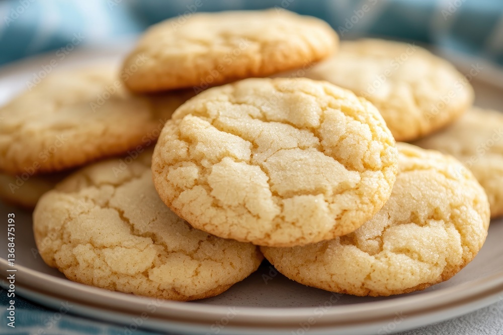 Image is a close-up of a plate filled with a stack of soft, rouplate filled with a stack of soft, round cookies. The cookies have a light golden-brown color, indicating they are freshly baked. Image is a close-up of a plate filled with a stack of soft, rouplate filled with a stack of soft, round cookies. The cookies have a light golden-brown color, indicating they are freshly baked.