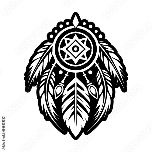 A solid style icon of feather charm tattoo