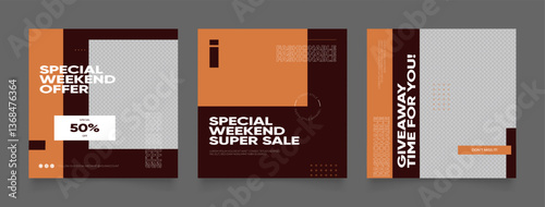 social media template banner blog fashion sale promotion. fully editable instagram and facebook square post frame puzzle organic sale poster. fresh RED orange element shape vector background