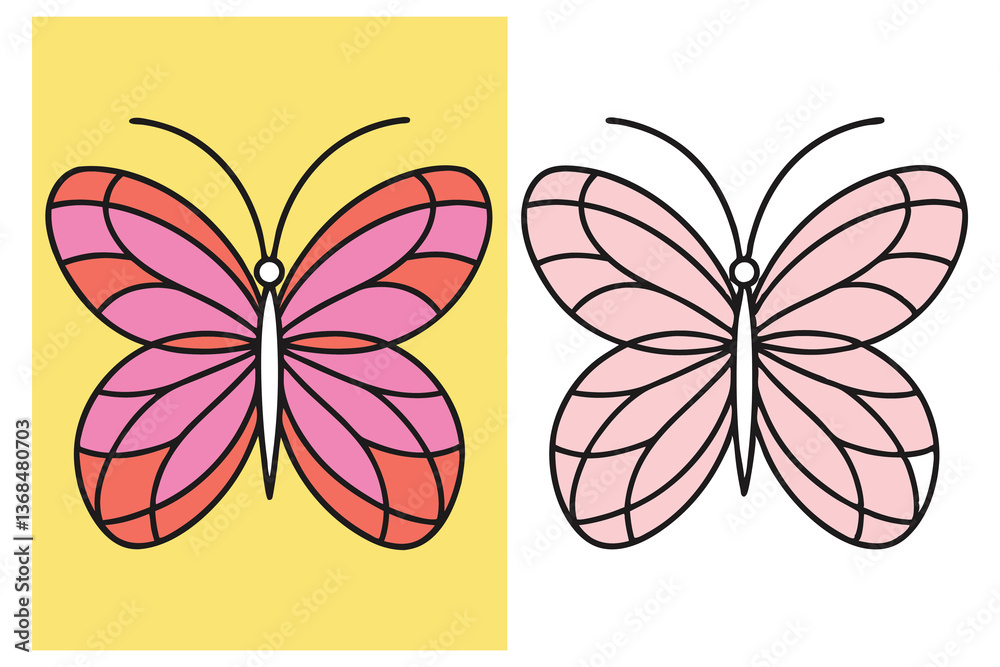 Fototapeta premium Butterfly Duo with Pink and Coral Tones on Yellow and White Backgrounds