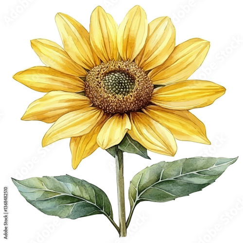 A watercolor vector of a helianthus, isolated on a white background. helianthus vector

