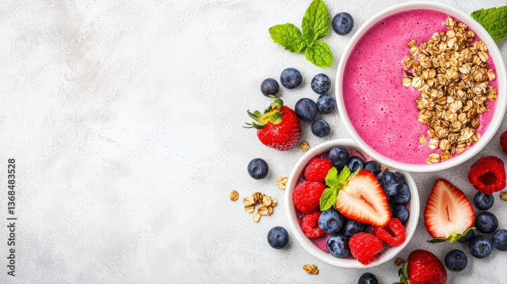 Fresh smoothie bowl with berries and granola topping Fresh smoothie bowl with berries and granola topping
