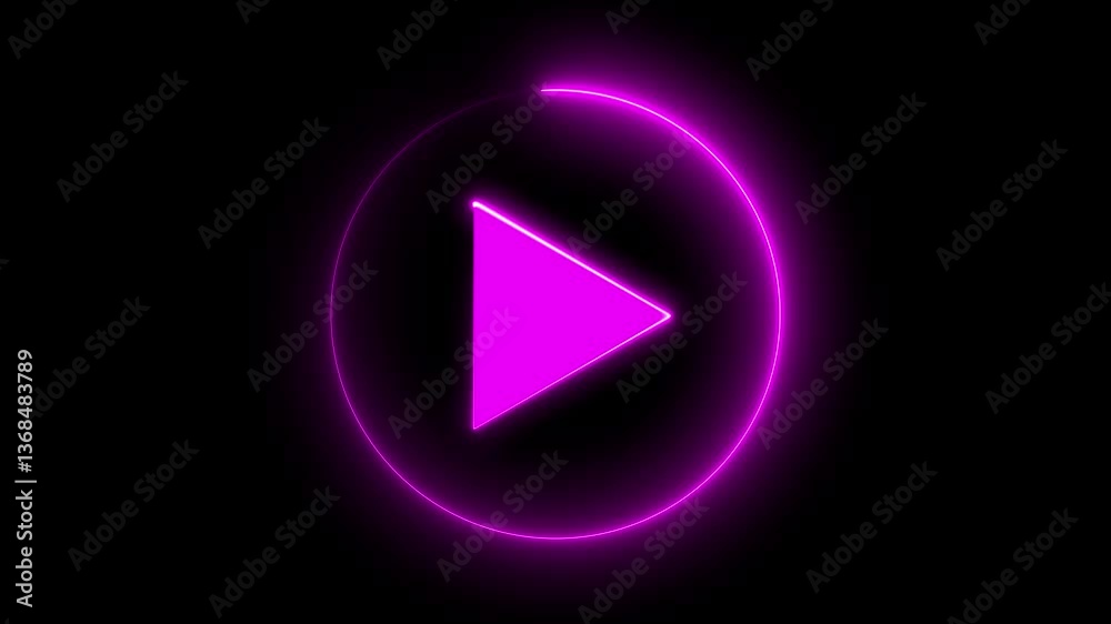 Neon glowing video Play button icon for website and mobile design animation on black background. Press to play. Play button icon neon animation. glowing play button animation.