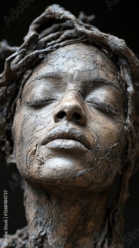 Sculptural portrait of a woman, earthy tones
