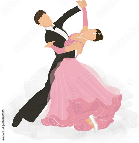 Ballroom dancing waltz Couple colorful faceless vector Illustration. Ballroom dance