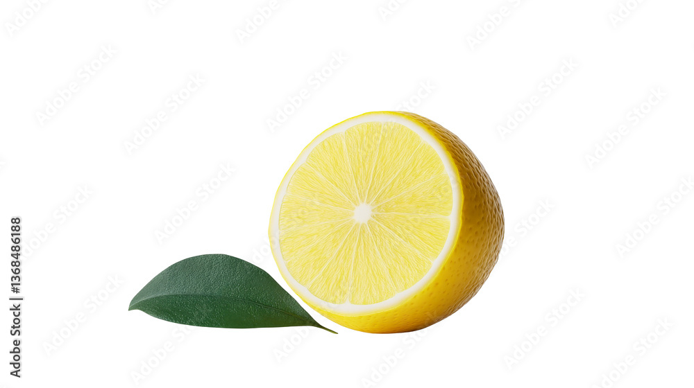 Half a lemon with a green leaf, cut out transparent Half a lemon with a green leaf, cut out transparent