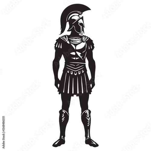 Historical Greek Warrior Attire silhouette, preserved in epic tales and sculptures - Greek Warrior Attire illustration - Greek Warrior Attire vector - Ancient Greek silhouette - Greek armor silhouette