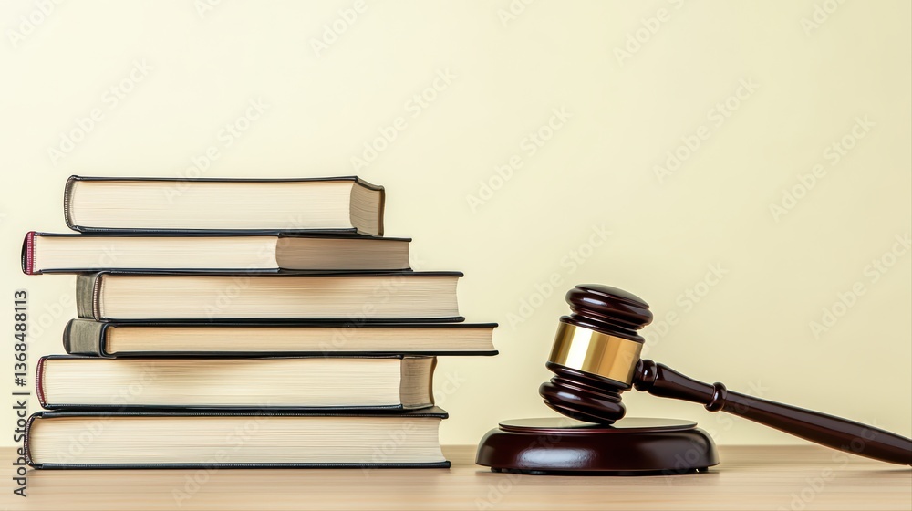 Legal books and gavel on table in neutral background Legal books and gavel on table in neutral background