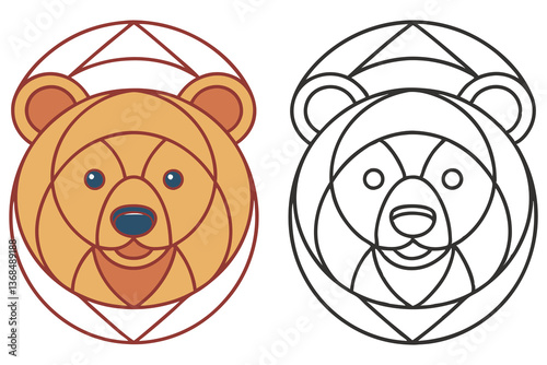 Geometric Bear Face Outline with Brown and Black Color Isolated