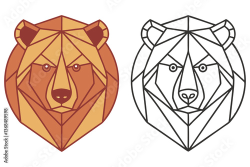 Geometric Bear Head with Two Style Variations on White Background