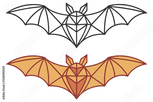 Geometric Bats Duo, Halloween Design, Flat Style, Transparent Background