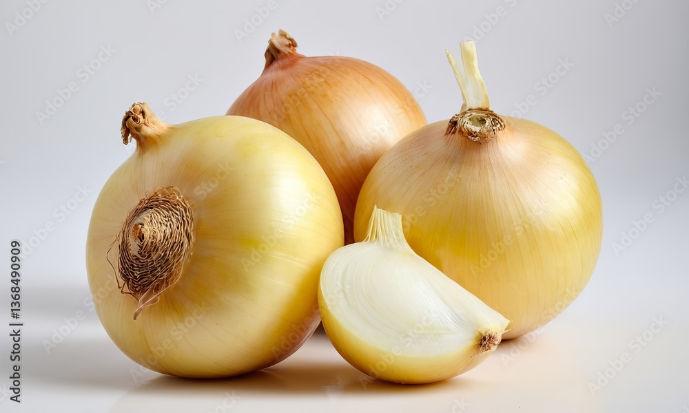 Fototapeta premium Studio shot of golden onions in varied forms evoking culinary inspiration