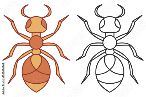 Outlined Ant Icon Set, Cartoon Insect Illustration, Isolated on Transparent Background