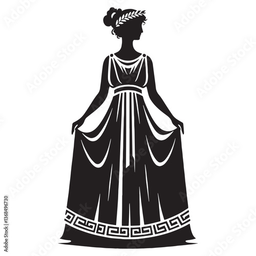 Regal Greek noblewoman silhouette, embodying the grandeur of antiquity - Greek noblewoman illustration - Greek noblewoman vector - Classical Greek silhouette

