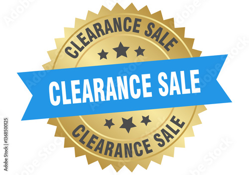 clearance sale. clearance sale round blue and gold label isolated on transparent background